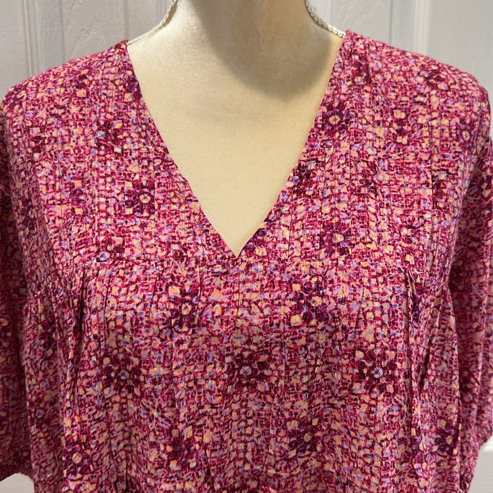 TAYLOR TILLMAN NEW YORK KAYLA PLEATED SHORT-SLEEVE TOP Size L - Picture 3 of 9